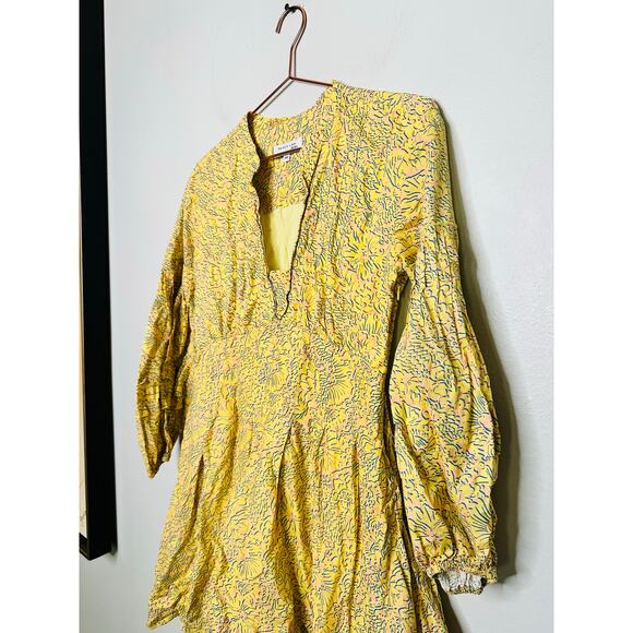 DEREK LAM 10 X RTR Yellow Floral 100% Cotton Hourglass V-Neck Mini Dress Size 42 - Picture 5 of 16